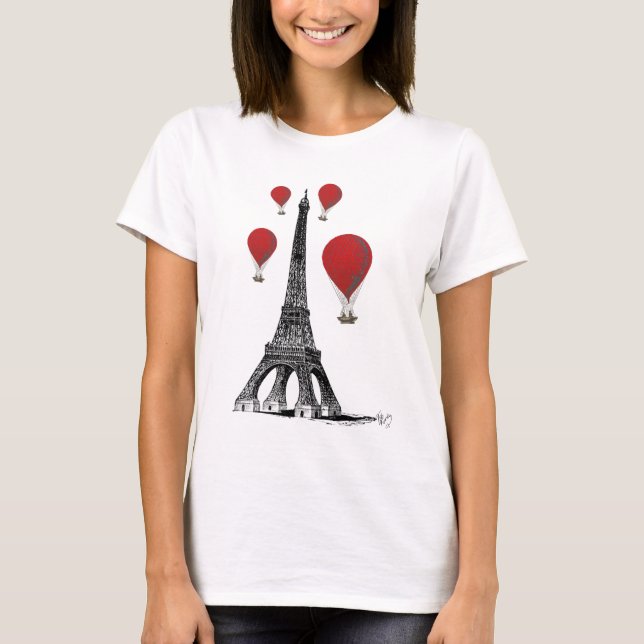 Eiffelturm und Red Hot Air Balloons T-Shirt (Vorderseite)