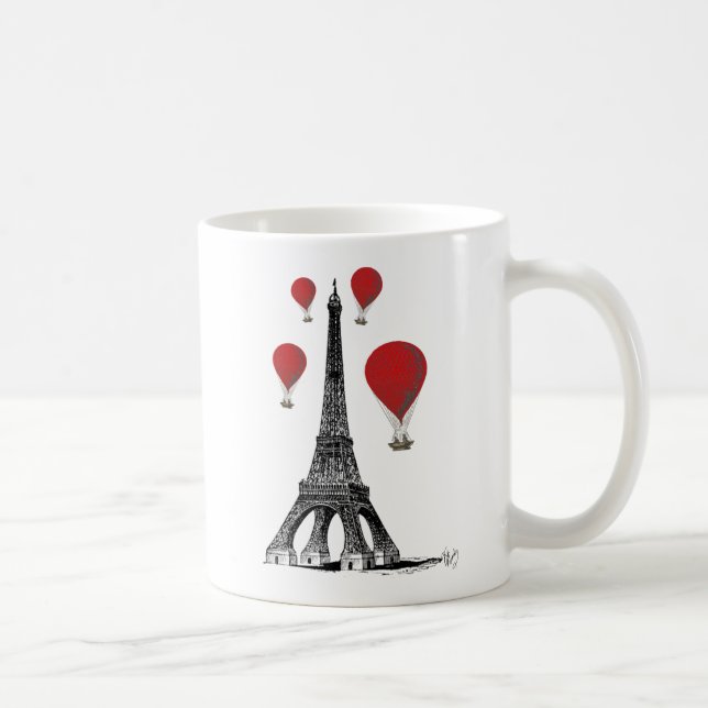 Eiffelturm und Red Hot Air Balloons Tasse (Rechts)