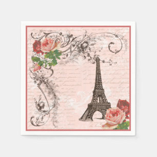 Eiffelturm und rosa Rosenpapier Napkins Serviette