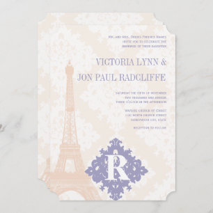 Eiffelturm Vintag Damask Silver Peony Lavender Einladung