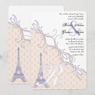 Eiffelturm Vintag Damask Silver Peony Lavender Einladung