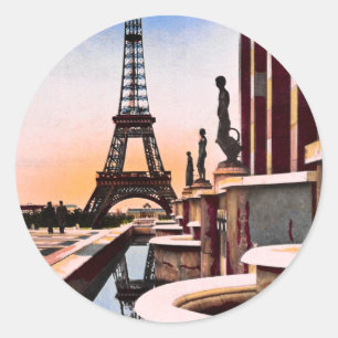 Eiffelturm Vintage Hand farbige Vögel Augenansicht Runder Aufkleber