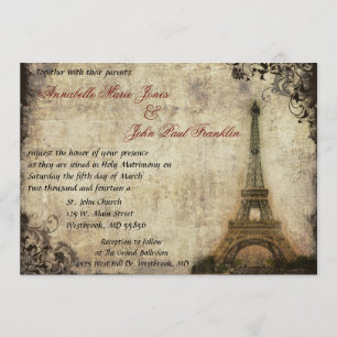 Eiffelturm Vintage Hochzeit Einladung