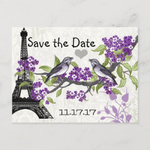 Eiffelturm Vintage Love Bird Save the Date Ankündigungspostkarte