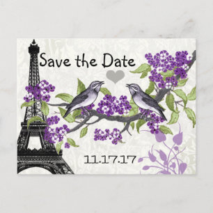 Eiffelturm Vintage Love Bird Save the Date Ankündigungspostkarte