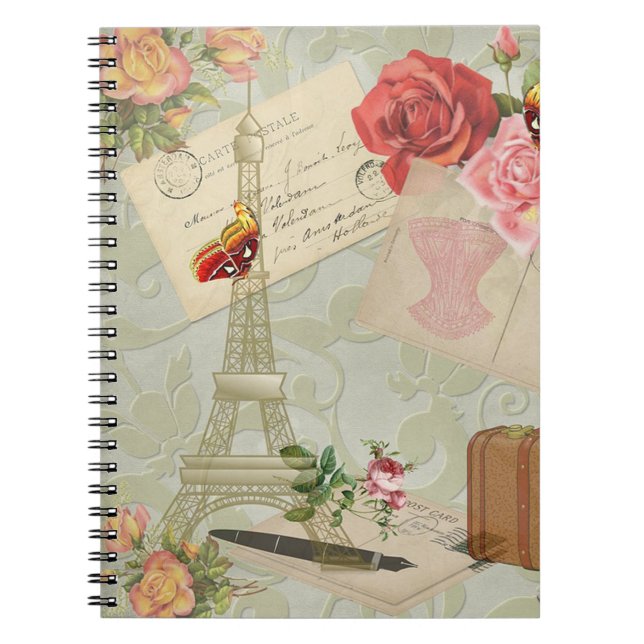 Eiffelturm Vintage Rose Notizblock (Vorderseite)