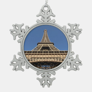 Eiffelturm von Paris in der französischen Tasse Schneeflocken Zinn-Ornament