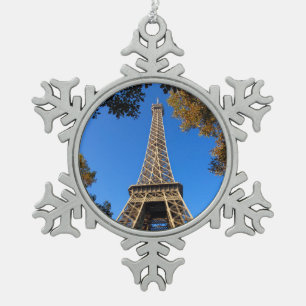 Eiffelturm von Paris in Frankreich Schneeflocken Zinn-Ornament