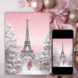 Eiffelturm, Weihnachtsmann, Paris Chic Pink Weihna Feiertagskarte