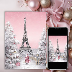 Eiffelturm, Weihnachtsmann, Paris Chic Pink Weihna Feiertagskarte