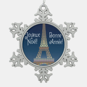 Eiffelturm Weihnachtszitzer Schneeflocken Zinn-Ornament