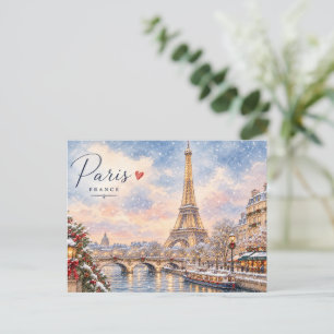 Eiffelturm Winter Weihnachten Fluss Seine im Schne Postkarte