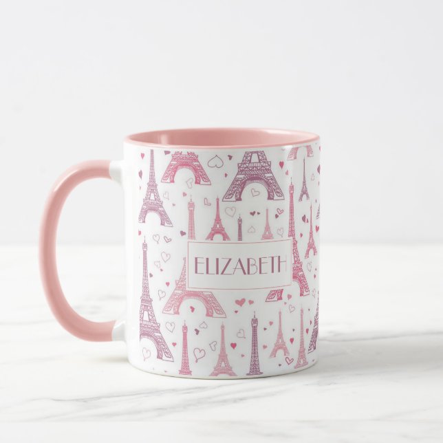 Eiffelturme und Herzen personalisiert Tasse (Links)
