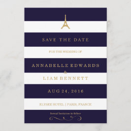 Eiffelturmgold mit Streifen Save the Date Karte