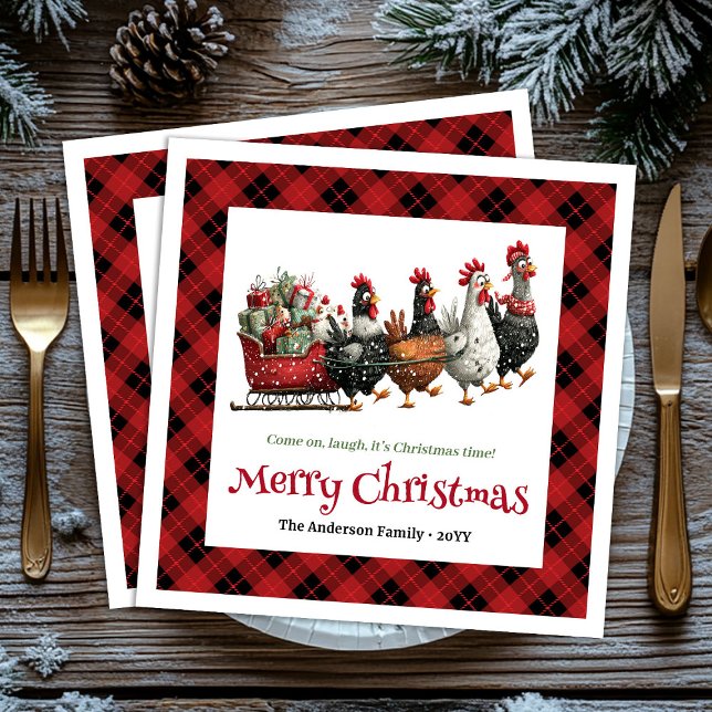 Eigenartige Weihnachts-Hühner Serviette benutzerde (Rustic Funny Chickens Personalized Watercolor Holiday Christmas Napkins

)