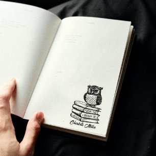 Eigenbibliothek-Eule mit individuellem Namen Gummistempel