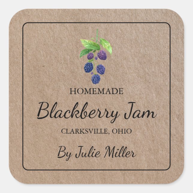 Eigene BlackBerry-Jam Square-Kraft-Papieretikett Quadratischer Aufkleber (Vorderseite)