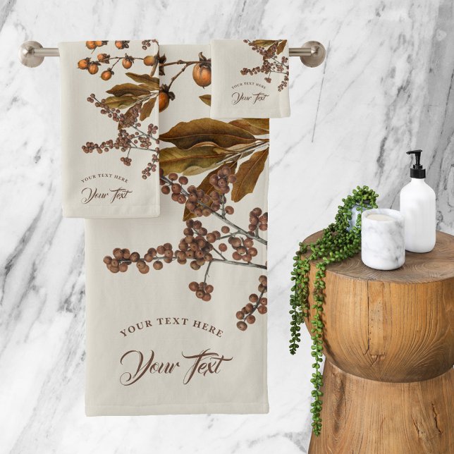 Eigene Blätter für den Herbst Wasserfarbenfolien Badhandtuch Set (Autumn Fall Watercolor Foliage Leaves Custom Text Bath Towel Set)