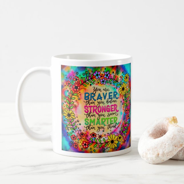Eigene Braune Farbige Zitate-Inspiritivität Kaffeetasse (Mit Donut)