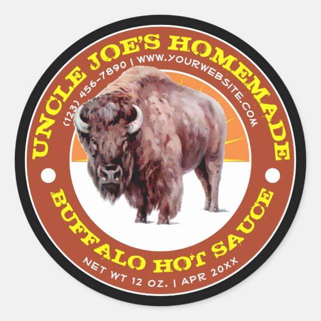 Eigene Buffalo Hot Sauce Label-Vorlage Runder Aufkleber (Vorderseite)