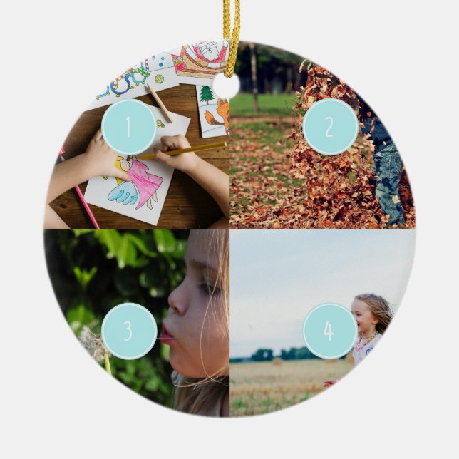 eigene Fotos hinzufügen Anpassbare 4-Bild-Ornament Keramik Ornament (Vorne)