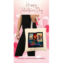 Eigene Fotos und Name Herz ist mein Valentinmosaik Tragetasche