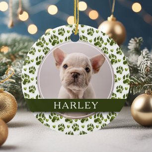 Eigene grüne Pfoten Print 2 Foto Keramik Ornament