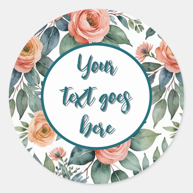 eigene Hochzeitsaufkleber pfirsichfarbene Rose euc Runder Aufkleber (Vorderseite)
