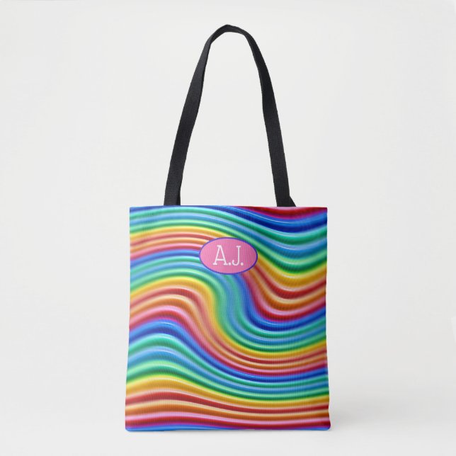 Eigene Initialen Rainbow Pride Tote Bag. (Vorderseite)