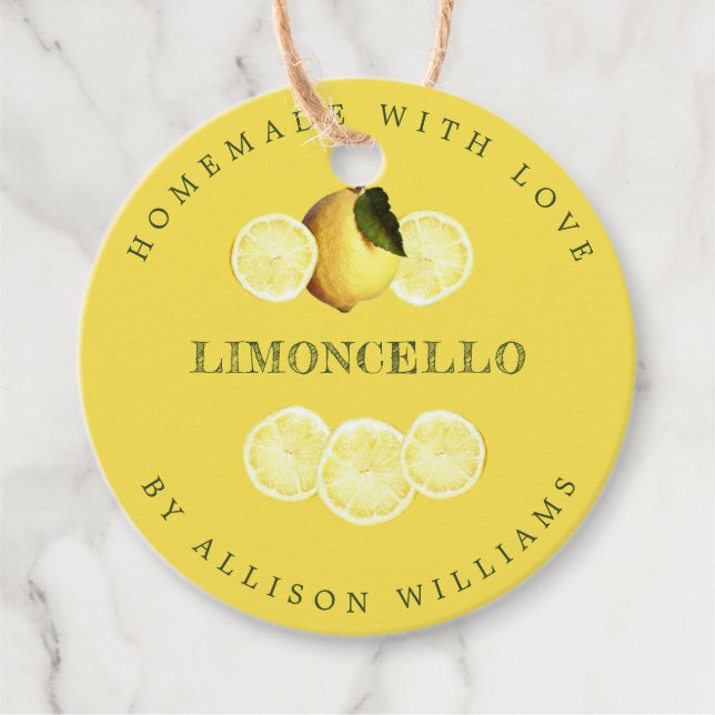 Eigene Limoncello Gelbe Flasche Geschenkanhänger (Vorderseite)