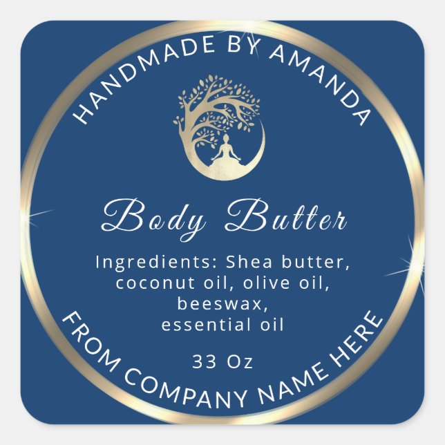 Eigene Logo Name Body Butter Kosmetik Gold Blau Quadratischer Aufkleber (Vorderseite)
