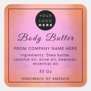 Eigene Logo Name Body Butter Kosmetik Orange Pink Quadratischer Aufkleber