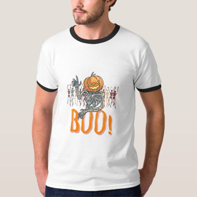 Eigene Marke Weiß und Orange Grunge Halloween T-Shirt (Vorderseite)