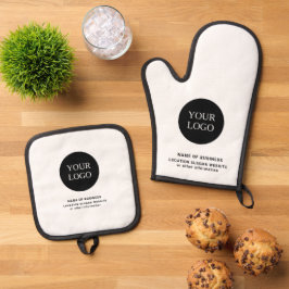 Eigene Markenbezeichnung für Schwarz-Weiß-Unterneh Ofenhandschuh & Topflappen-Set