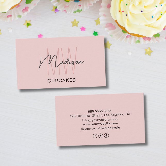 Eigene Monogramm Logo-Backen Rosa Visitenkarte (Custom Monogram Logo Bakery Pink Business Card)