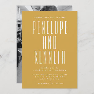 Eigene Namen Retro Typografie Gelbes Foto Hochzeit Einladung