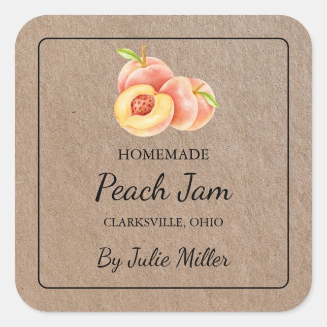 Eigene Peach Jam Square Kraft Paper Label Quadratischer Aufkleber (Vorderseite)