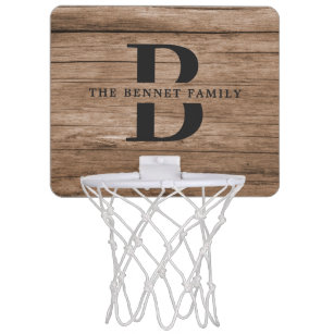 Eigene rustikale Bauernfamilie Monogramm Name Holz Mini Basketball Netz