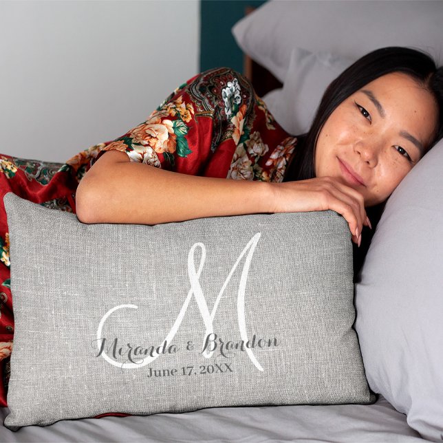 Eigene rustikale graue Burlap Print Anniversary Ki Lendenkissen (Von Creator hochgeladen)