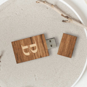 Eigene Rustikale Monogrammname Holz Holz USB Stick