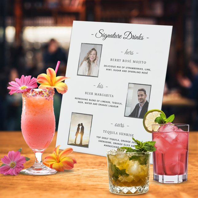 Eigene Signatur Drinks Silver Wedding Fotos Sockelschild (Custom Signature Drinks Silver Wedding Photos Pedestal Sign)