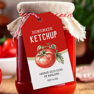 Eigene Tomatenketschup mit roten Tomaten Geschenkanhänger