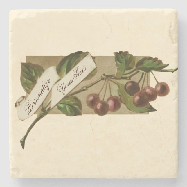 Eigene Vintage Kirschen Retro Frucht Alte Schule Steinuntersetzer (Vorderseite)