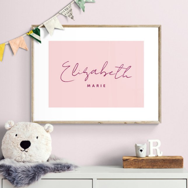 Eigener Babyname Drucken Minimalistisches Kinderzi Poster (Shown with frame. Print is designed with white border so it looks matted.)