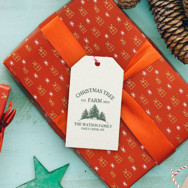 Eigener Familienname Weihnachtsbaumbaum Retro Geschenkanhänger (Von Creator hochgeladen)