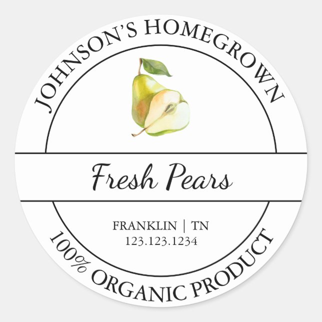Eigener Garten Frische Bio Birne Runder Aufkleber (Vorderseite)