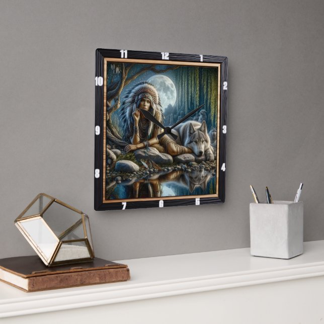 Eigener Geist: Blasen des goldenen Lichts Quadratische Wanduhr (Büro)