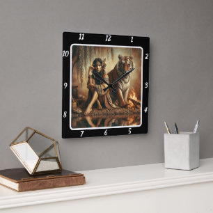 Eigener Geist: Der Blick des Tigers fließen Quadratische Wanduhr