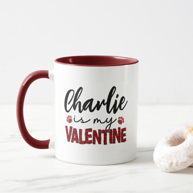 Eigener Hausname Hund, Valentinstag-Tagesmensch Tasse (Mit Donut)