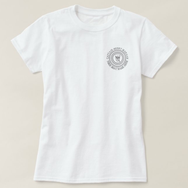 Eigener Kapitän und Schiffsname T-Shirt (Design vorne)